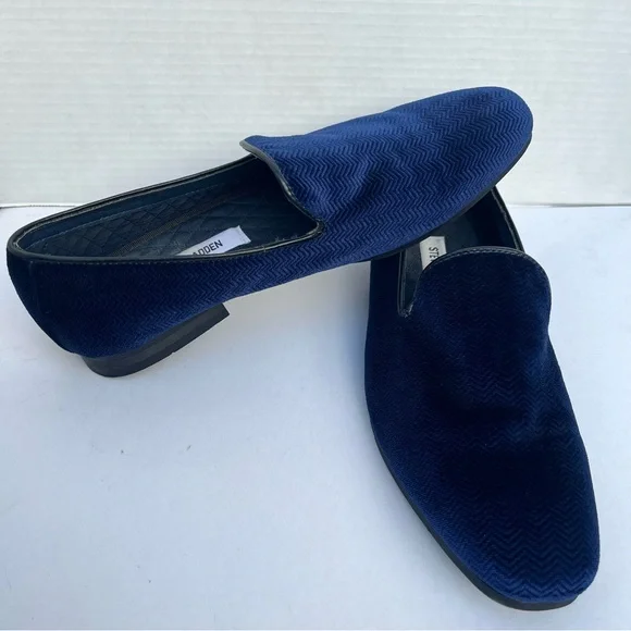 Steve Madden Velvet Loafers Men’s Size 9 Chevron Embossed Cobalt Blue - Picture 3 of 13